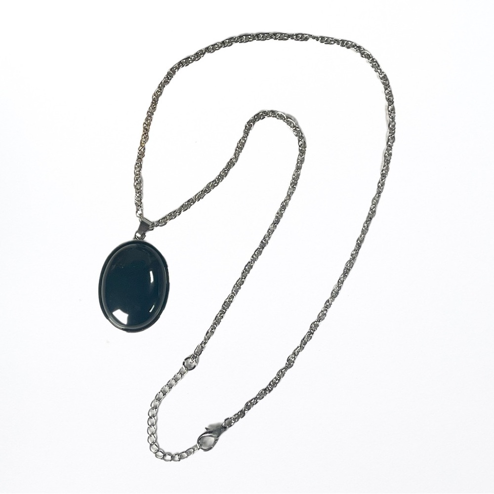 Red Velvet Bijoux Black Onyx Pendant Silver Necklace, Genuine Onyx Bead